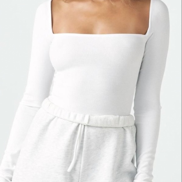 Joah Brown Tops - Joah brown white square neck ribbed top
